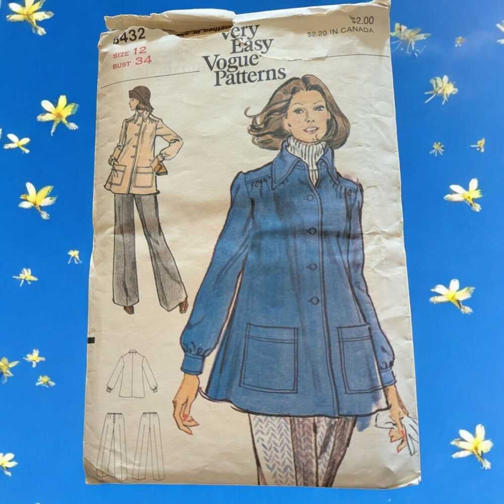 Vogue Outfit Sewing Pattern #8432 Size 12 Bust 34 Partial Cut 1980's Pants Smock